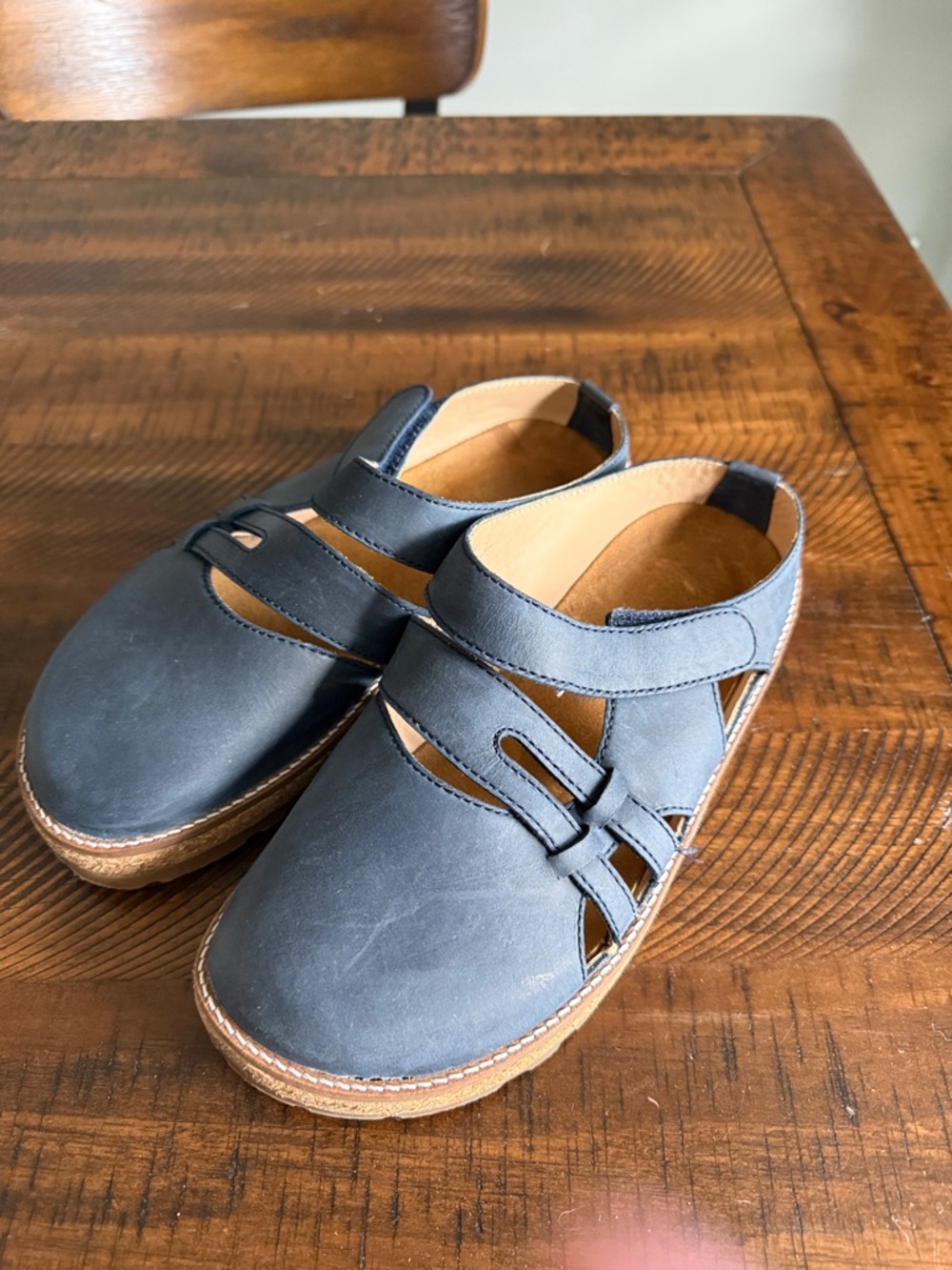 Haflinger Navy Blue Leather Clog Mules - Picture 2 of 8